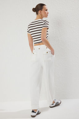 Trendyolmilla Beyaz Kal?n Gabardin %100 Pamuk Kumas Wide Leg Extra Genis Paca Pantolon TWOSS25PL00100  фото 5
