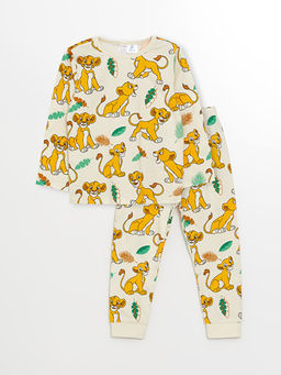Bisiklet Yaka Uzun Kollu Aslan Kral Bask?l? Erkek Bebek Pijama Tak?m?