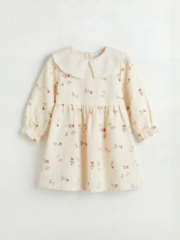 Bebe Yaka ?i?ek Desenli K?z Bebek Gabardin Elbise