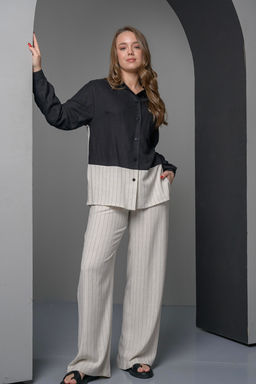 70% ЛЁН+30% ВИСКОЗА стильная комбинированная рубашка