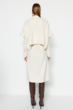 Ekru Midi Triko Super Genis Kal?p Suveterli Elbise TWOAW24EL00012