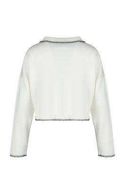 Ekru Polo Yaka Pamuklu Genis Kal?p Triko Kazak TWOAW24KZ00981 - Trendyolmilla фото 8