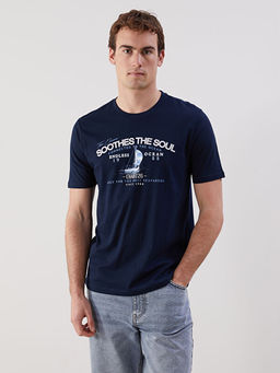 Bisiklet Yaka Bask?l? Penye Erkek Ti??rt