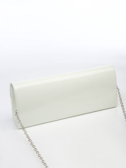 Сумка-клатч женская вечерняя на магните, на длинной цепочке, лаковая, однотонная, белая