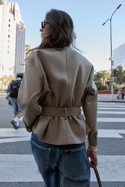 CROPPED WOOL COAT WITH BELT - Zara фото 6