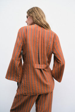 CHAQUETA CRUZADA RAYAS / Naranja quemado