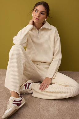 Ekru Basic Fermuarl? Kazak-Pantolon Triko Alt - Ust Tak?m TWOAW26AU00020