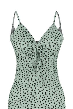 Mint Puantiye Bask?l? Burumcuk Belden Ac?lan/Skater Ask?l? Midi Orme Elbise TWOSS23EL01454