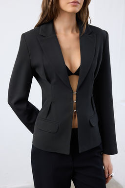 Siyah Aksesuar Kapamal? Fitted/Vucuda Oturan Dokuma Blazer Ceket TWOAW26BC00012 - Trendyolmilla фото 3