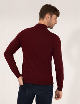 Bordo Slim Fit Yar_m Bal_k__ Yaka Y_n Kar___ml_ Basic Triko Kazak - Pierre cardin фото 4