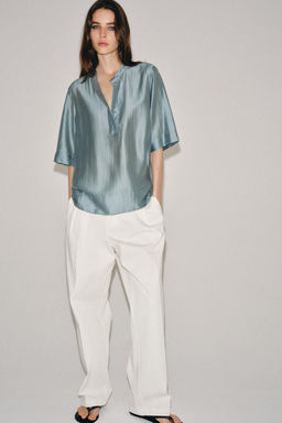 BLUSA FLUIDA MANGA CORTA ZW COLLECTION / Gris azul - Zara фото 5