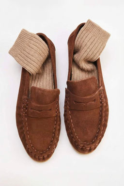 Kahverengi Hakiki Suet Yumusak Kad?n Makosen/Loafer TAKSS26LA00011 - Trendyolmilla фото 4