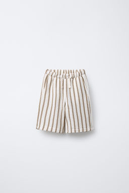 STRIPED TEXTURED SLIM FIT BERMUDA SHORTS