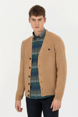 U. S. Polo Assn Мужской кардиган из меланжевого трикотажа светло-коричневого цвета - U.s. polo assn фото 8