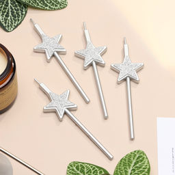 Цена за 2 шт. Свечи для торта 4 шт. «Блестящие звезды», серебряные