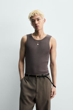 CAMISETA TANK SLIM FIT RIB / Gris oscuro