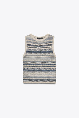 STRIPED TEXTURED KNIT SLEEVELESS TOP