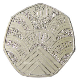 Монета 50 пенсов 2022 года Великобритания 50 лет декриминализации гомосексуализма в Великобритании