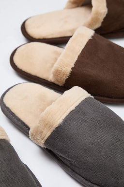 Kahverengi-Gri 2li Paket Kurk Biyeli Kad?n Ev Terlik TAKAW26ER00016 - Trendyolmilla фото 9