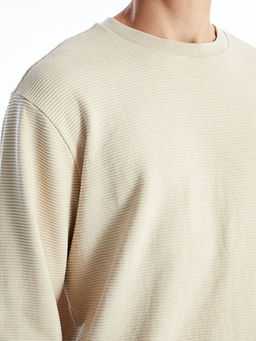 Bisiklet Yaka Uzun Kollu Erkek Dokulu Sweatshirt