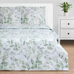 Постельное бельё Этель Евро Акварельные листья 200х215 см, 220х240 см, 70х70 см -2 шт, поплин 125 г/м2