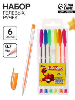 Ручки гелевые 6 цветов, флуоресцентные, в блистере