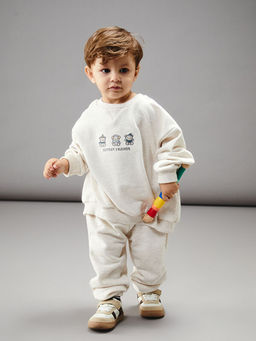 Bisiklet Yaka Bask?l? Erkek Bebek Sweatshirt ve E?ofman Alt 2li