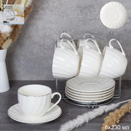 Чайный набор 12 предметов 230 мл / GC55-12M 230 /уп 8/ костяной фарфор металл подставка