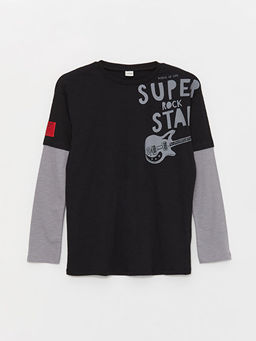 Bisiklet Yaka Bask?l? Uzun Kollu Erkek ?ocuk Ti??rt