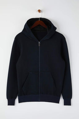 Lacivert Regular/Normal Kesim Fermuarl? Kapusonlu Dokulu Sweatshirt TMNAW26SW00067