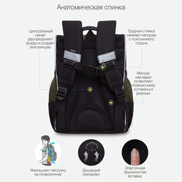 RAm-385-8 Рюкзак школьный с картхолдером на держателе и мешком для обуви - Grizzly фото 41