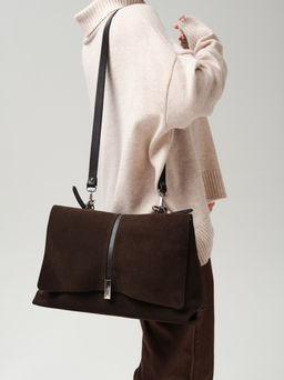 Замшевая сумка сэтчел Colette DBR 31349 черный каштан  фото 9