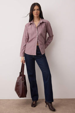 Bordo Cizgili Oversize/Genis Kal?p Gomlek TWOAW26GO00126 - Trendyolmilla фото 2