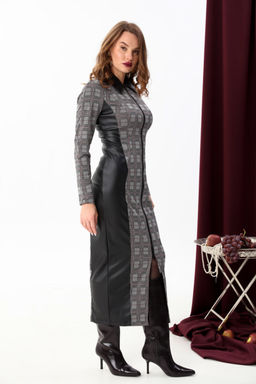 Платье NIKVA н426-3 серая клетка+чёрный  фото 3