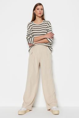 TRENDYOLMILLA Ekru Keten Gorunumlu Wide Leg/Genis Paca Dokuma Pantolon TWOSS23PL00269  фото 3