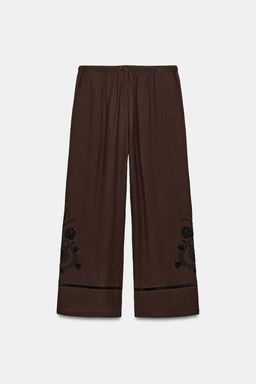 PANTAL?N ANCHO BORDADOS ENTREDOSES / Marr?n - Zara фото 7