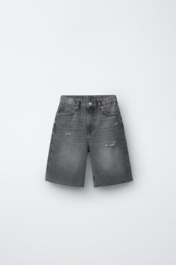 BERMUDA DENIM WIDE FIT ROTOS / Gris claro