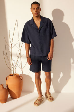 TRENDYOL MAN Premium Lacivert %100 Keten Oversize Fit Gomlek TMNSS24GO00059 - Trendyolmilla фото 6