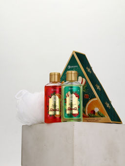 Подарочный набор новогодний: гель для душа 2 шт х100 мл, мочалка для тела, аромат яблоко и глинтвейн, URAL LAB