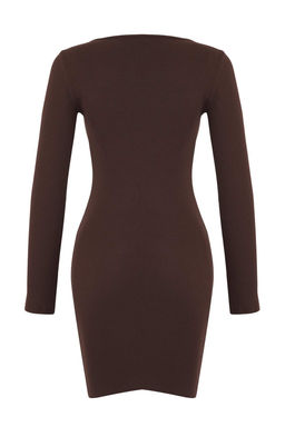 Trendyolmilla Siyah Vucuda Oturan Y?rtmacl? Bisiklet Yaka Mini Fitilli Esnek Orme Elbise TWOAW21EL2241  фото 6