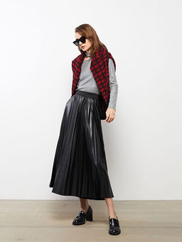 Beli Lastikli D?z Pileli Kad?n Etek