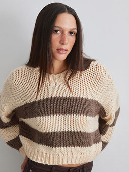 ?izgili Crop Y?n Kar???ml? Kad?n Triko Kazak