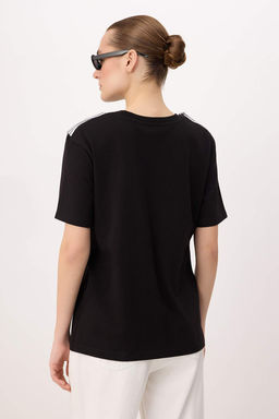 Siyah Oversize/Genis Kal?p K?sa Kollu Baglama Detayl? Uzun Yumusak Orme T-shirt TWOSS26TS00269 - Trendyolmilla фото 4