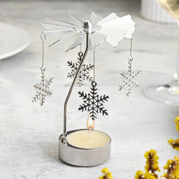 Подсвечник на 1 свечу «Карусель вращающаяся со снежинками», серебряная, металл