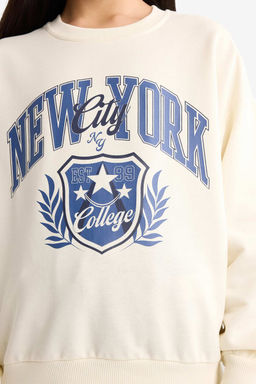 Relax Fit Bisiklet Yaka Bask_l_ Sweatshirt K_z _ocuk - Defacto фото 5
