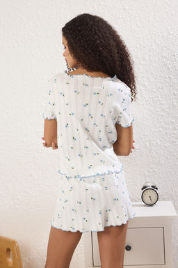 Trendyolmilla Beyaz %100 Pamuklu Cicekli Kurdele/Fiyonklu Fitilli Orme Pijama Tak?m? THMSS25PT00434 фото 15