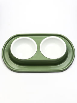 Миска двойная для животных «Мур-мяу», 300 мл, на подставке, пластик, цвет фисташковый