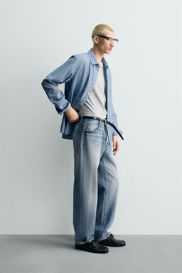 Рубашка Camisa relaxed fit chambray синяя