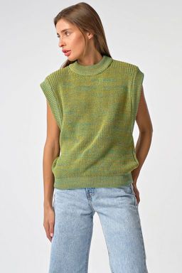 Жилет вязаный оверсайз зеленый меланж