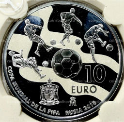 Монета 10 евро 2017 года Испания Чемпионат мира по футболу 2018, Россия (в слабе)